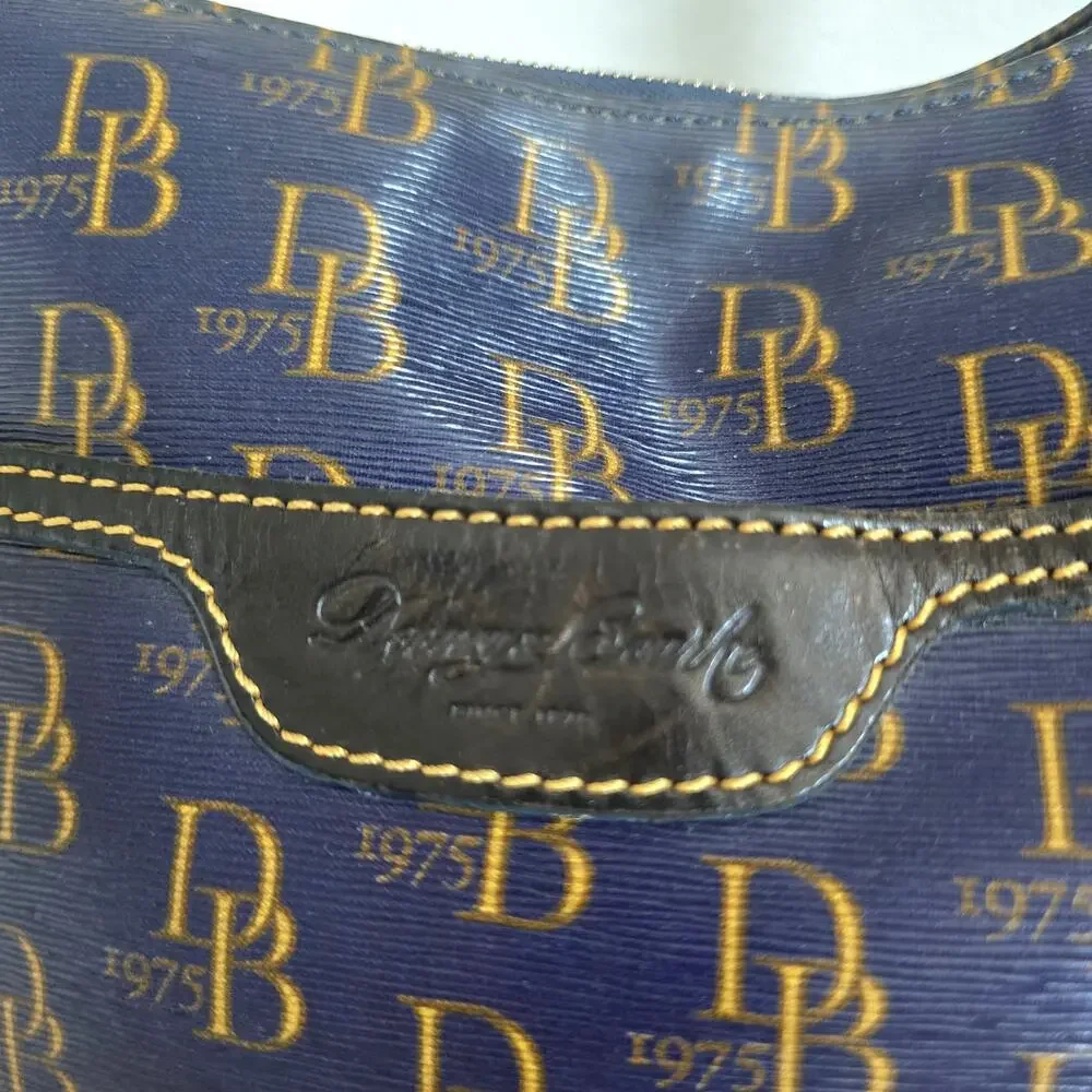 Dooney and Bourke 1975 Signature Collins Navy Shoulder Bag Coated Canvas Leather